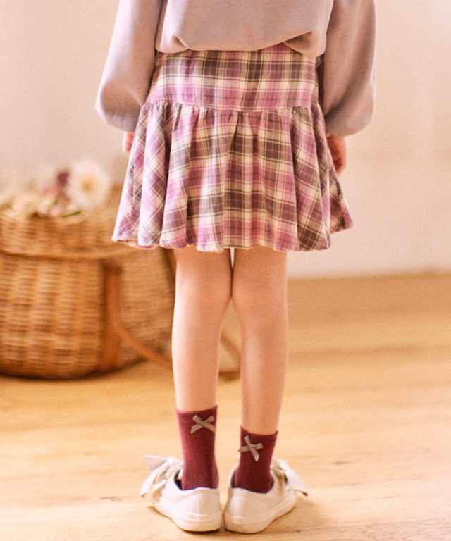 キュロット スカート キッズ 女の子 リボン付きチェック パンツ イン 子供服 ジュニア服 ラベンダー系 身長140/150/160cm ニッセン  nisseの通販はau PAY マーケット - ニッセン｜プレミアムは2000円以上送料無料