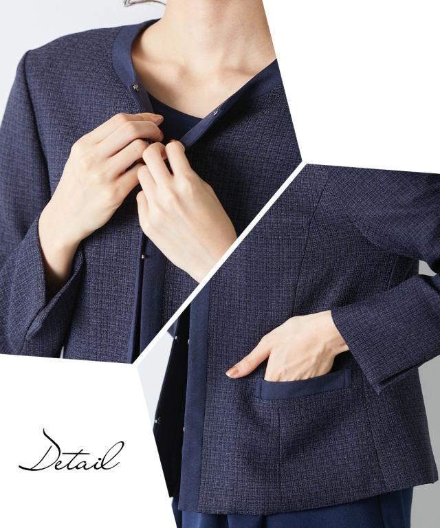 スーツ パンツ フォーマル レディース 入学式 卒業式 ツイード調 ノーカラー ジャケット ＋ ストレッチ ブラウス 3点セット 有 ネイビー系/白黒＋オフ＋黒 S/M/L ニッセン nissen agesugi_sfaの通販は