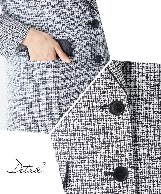 スーツ パンツ フォーマル レディース 入学式 卒業式 ツイード調 ロング丈 ジャケット アンサンブル テーラード ＋ レース ブラウス 有 ネイビー系＋オフ＋黒/白黒MIX系＋オフ＋黒 LL/3L ニッセン nissen agesugi_sfaの通販は