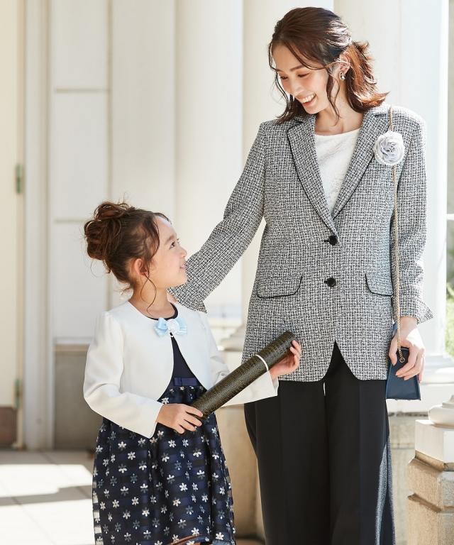 スーツ パンツ フォーマル レディース 入学式 卒業式 ツイード調 ロング丈 ジャケット アンサンブル テーラード ＋ レース ブラウス 有 ネイビー系＋オフ＋黒/白黒MIX系＋オフ＋黒 LL/3L ニッセン nissen agesugi_sfaの通販は