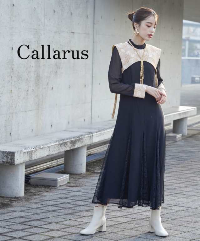 ドレス ワンピース レディース 結婚式 パーティー オケージョン Callarus Switching Jacquard Lace Onepiece Dress 有 ネイビー系/黒系 L