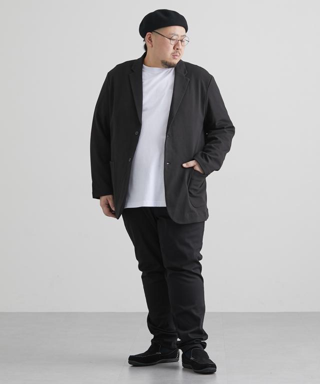 メンズ カットソー ジャケット 3L以上お腹ゆったり ネイビー/黒 3L