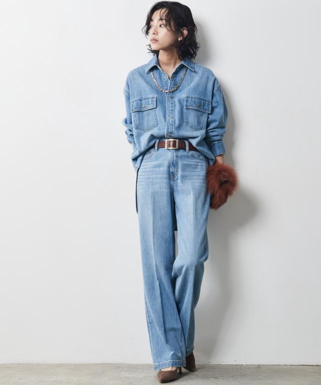 大きいサイズ レディース 綿100％ ライトオンス デニム シャツ シック