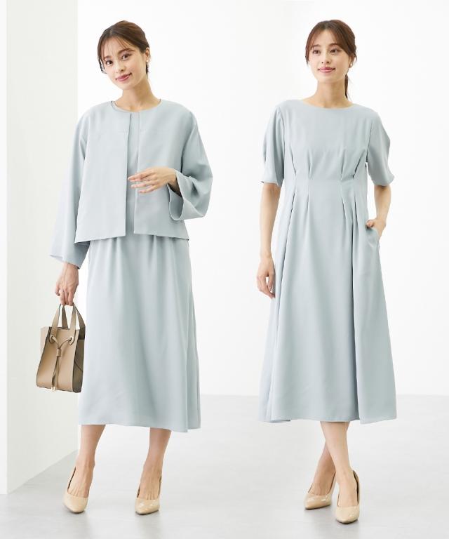 スーツ スカート レディース ノーカラー ジャケット ワンピース ＋ 半袖 ネイビー/ミント LL/3L ニッセン nissen agesugi_sfaの通販は