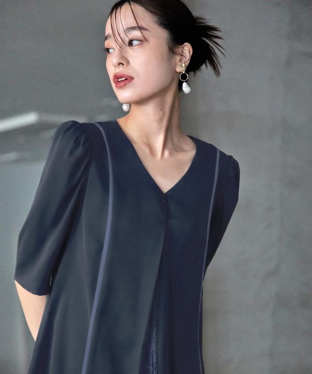 ドレス ワンピース レディース 結婚式 パーティー Callarus Front Lace Pleats Design Onepiece Dress 有 ネイビー系/黒系 M/L ニッセン nissen_6