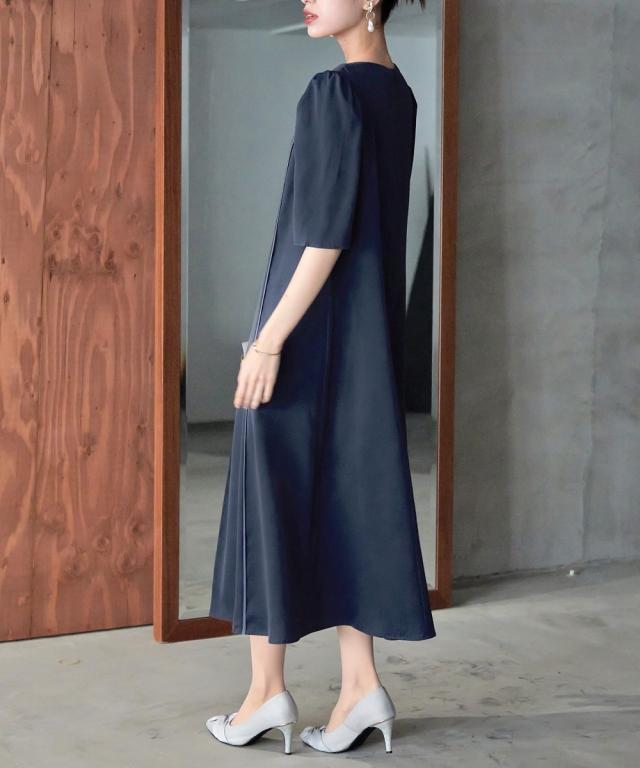 ドレス ワンピース レディース 結婚式 パーティー Callarus Front Lace Pleats Design Onepiece Dress 有 ネイビー系/黒系 M/L ニッセン nissen_11