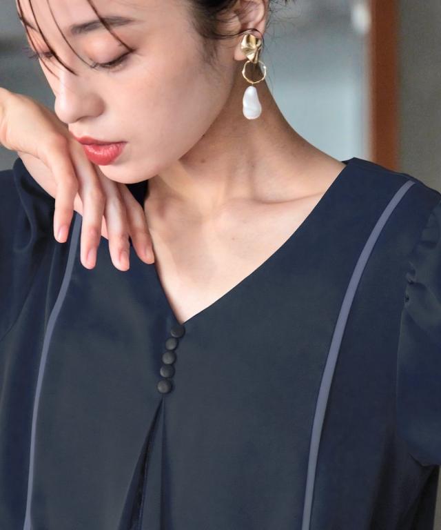 ドレス ワンピース レディース 結婚式 パーティー Callarus Front Lace Pleats Design Onepiece Dress 有 ネイビー系/黒系 M/L ニッセン nissen_13