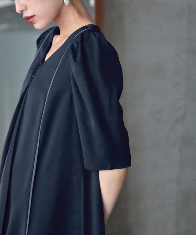 ドレス ワンピース レディース 結婚式 パーティー Callarus Front Lace Pleats Design Onepiece Dress 有 ネイビー系/黒系 M/L ニッセン nissen_14