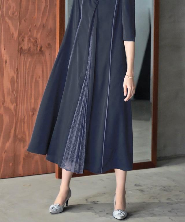 ドレス ワンピース レディース 結婚式 パーティー Callarus Front Lace Pleats Design Onepiece Dress 有 ネイビー系/黒系 M/L ニッセン nissen_16