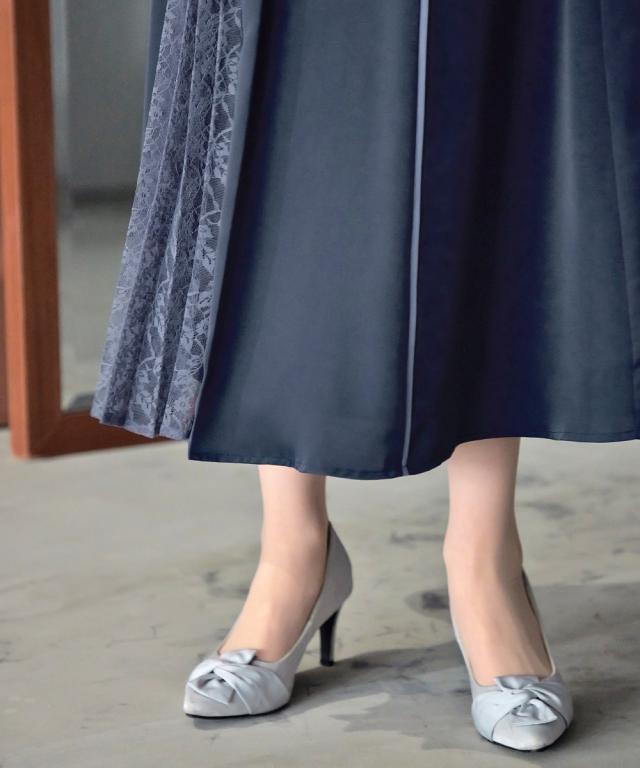 ドレス ワンピース レディース 結婚式 パーティー Callarus Front Lace Pleats Design Onepiece Dress 有 ネイビー系/黒系 M/L ニッセン nissen_17