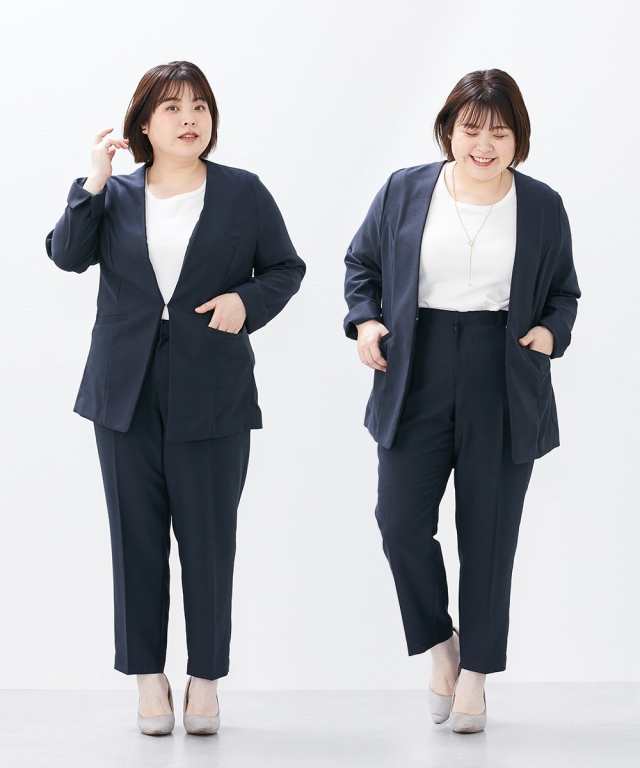 スーツ パンツ レディース ストレッチ ロング丈 ノーカラー