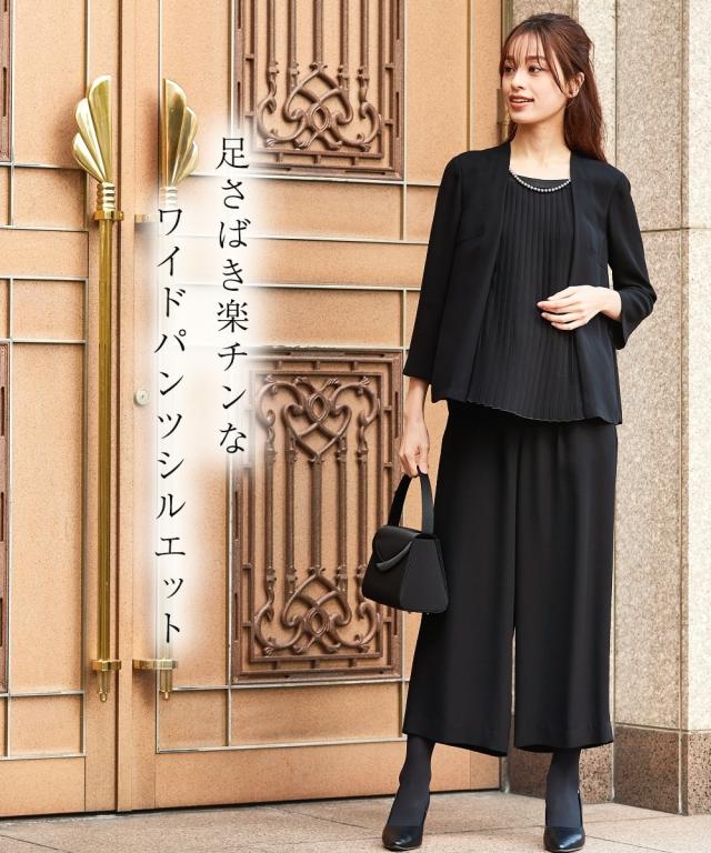 喪服 スーツ パンツ 大きいサイズ レディース 礼服 洗える防しわ重ね着風フロント プリーツ ブラウス ワイド セット 有 8L ニッセン nissen_6