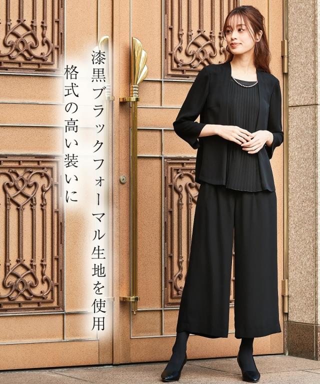 喪服 スーツ パンツ 大きいサイズ レディース 礼服 洗える防しわ重ね着風フロント プリーツ ブラウス ワイド セット 有 8L ニッセン nissen_7