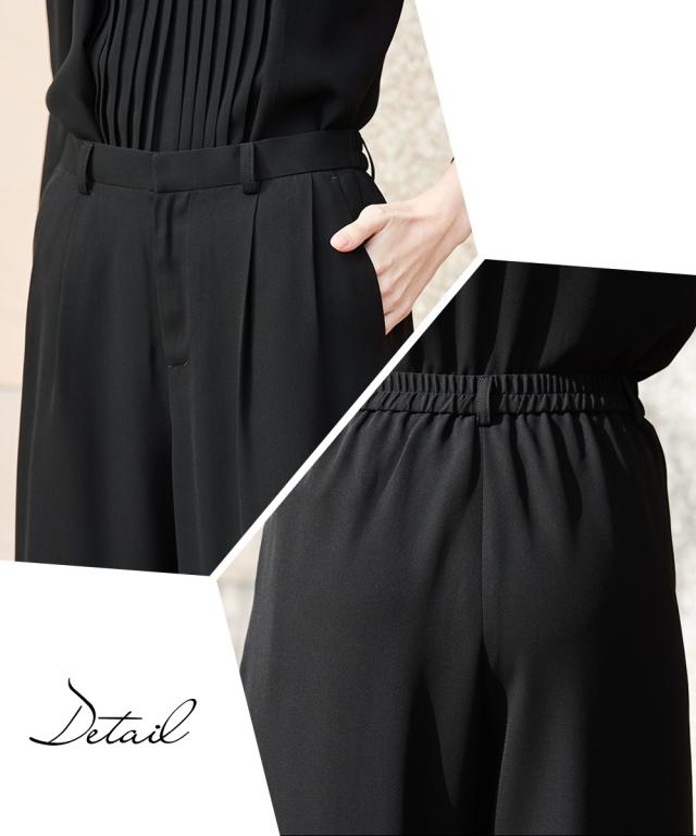 喪服 スーツ パンツ 大きいサイズ レディース 礼服 洗える防しわ重ね着風フロント プリーツ ブラウス ワイド セット 有 8L ニッセン nissen_17