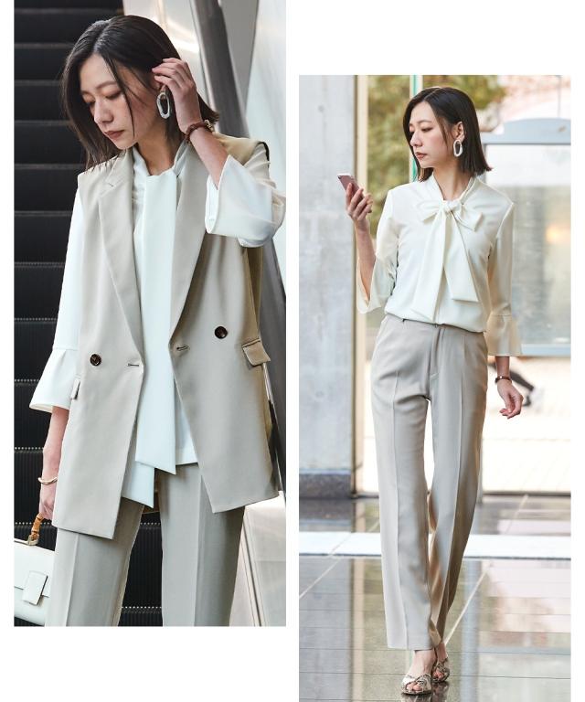 スーツ パンツ レディース ドビー素材ジレ セットアップ 3点セット W