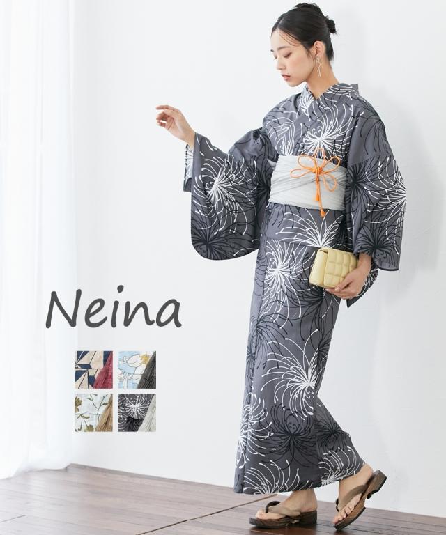 浴衣 レディース Neina 花柄変織ゆかたセット ネイビー小花 ゆかた＋へこ帯 ニッセン nissen agesugi_sfaの通販は