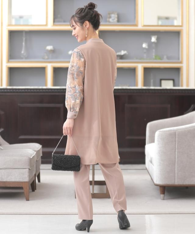 ドレス パンツ レディース 結婚式 パーティー 袖チュール レース