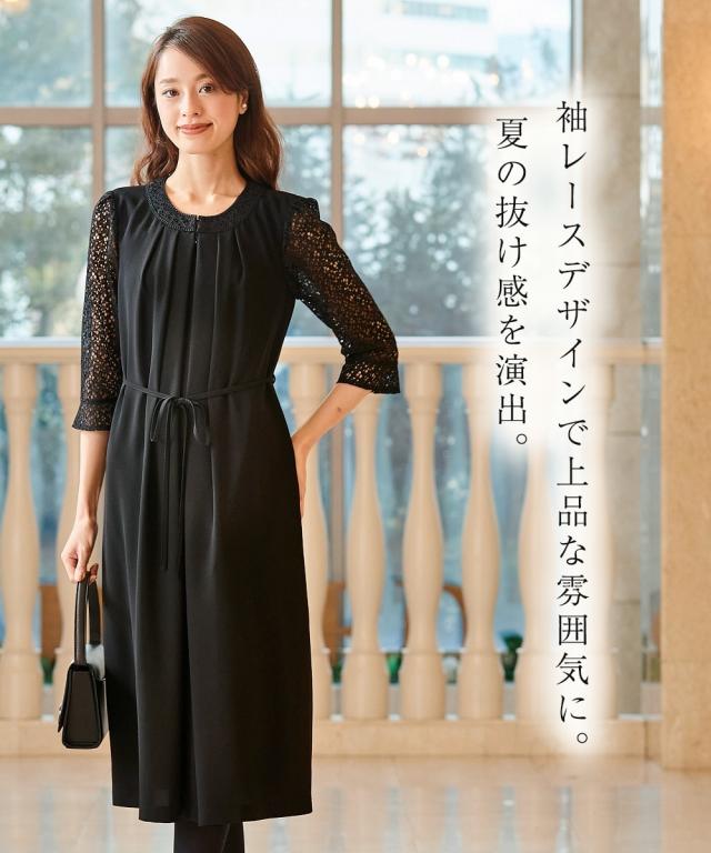 喪服 ワンピース レディース 礼服 選べるレングス洗える防しわ袖 レース 前開き 有 黒 レギュラー丈 /黒 ロング丈 LL/3L ニッセン nissen_5