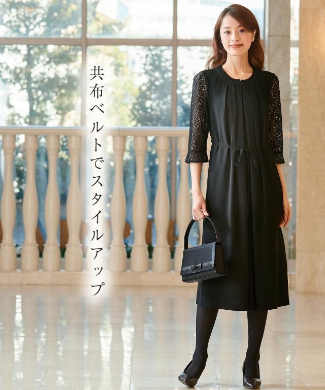 喪服 ワンピース レディース 礼服 選べるレングス洗える防しわ袖 レース 前開き 有 黒 レギュラー丈 /黒 ロング丈 LL/3L ニッセン nissen_8