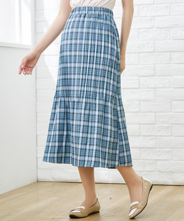 ロングスカート 大きいサイズ レディース チェック柄消し プリーツ OtonaSMILE ブルー系 LL/3L/4L/5L マキシスカート 長め ロンスカ ニッセン nissen agesugi_sfaの通販は