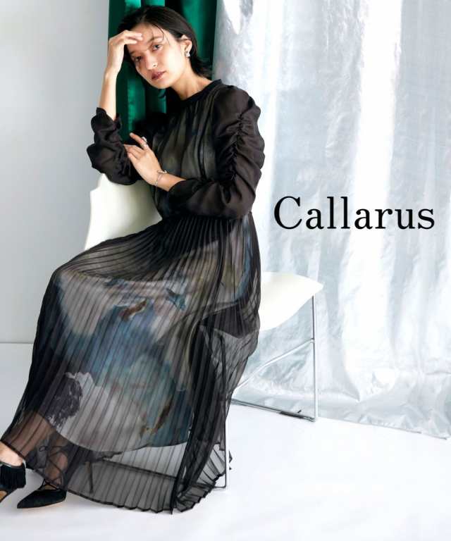 ドレス ワンピース レディース 結婚式 パーティー オケージョン プリント 重ねシフォン プリーツ デザイン ｜ 有〔Callarus〕 ネイビー系