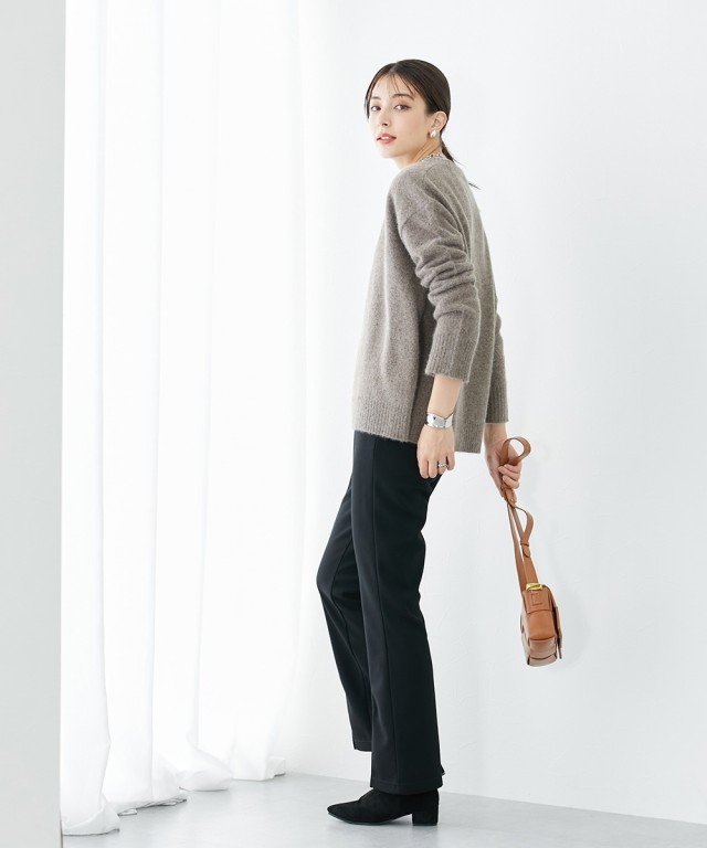 パンツ ワイド トールサイズ レディース 高身長 裏起毛フロントカット arim 冬 オフホワイト/黒 M/L ニッセン nissen agesugi_sfaの通販は
