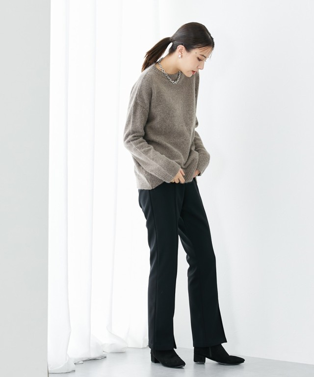 パンツ ワイド トールサイズ レディース 高身長 裏起毛フロントカット arim 冬 オフホワイト/黒 M/L ニッセン nissen agesugi_sfaの通販は