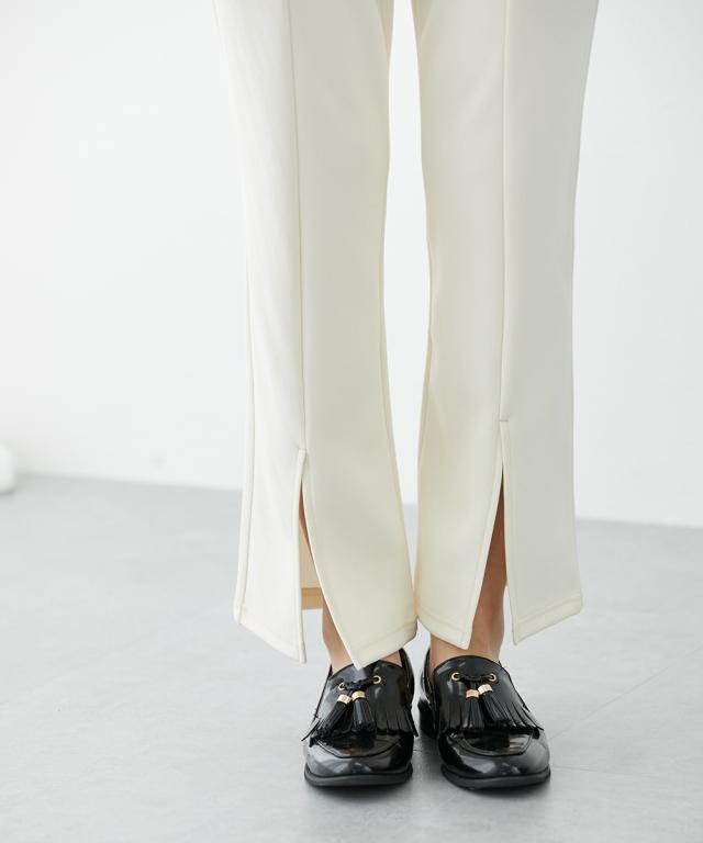 パンツ ワイド トールサイズ レディース 高身長 裏起毛フロントカット arim 冬 オフホワイト/黒 M/L ニッセン nissen agesugi_sfaの通販は