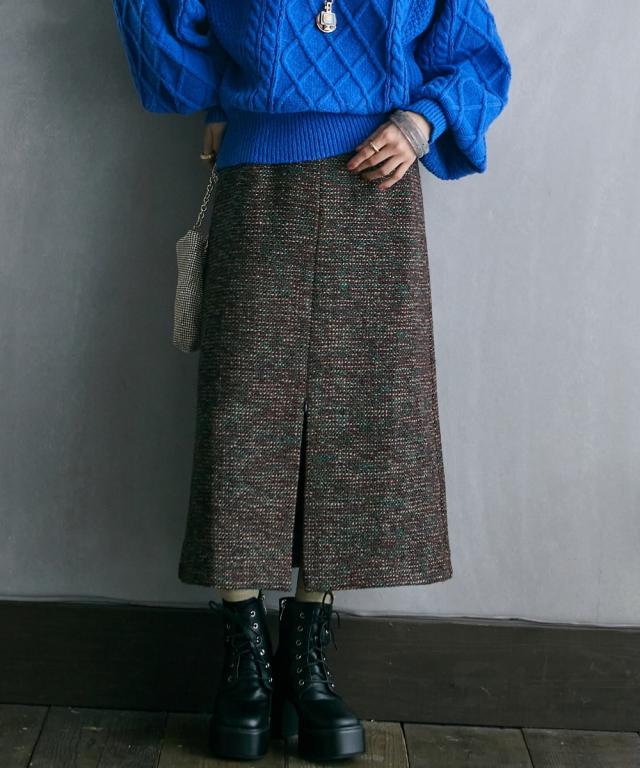 スカート ひざ丈 大きいサイズ レディース ファン シーツ イードオーバー GEVS. ネイビー系/ブラウン系 6L/8L/10L ニッセン nissen スカート ひざ丈 大きいサイズ レディース ファン シーツ イード