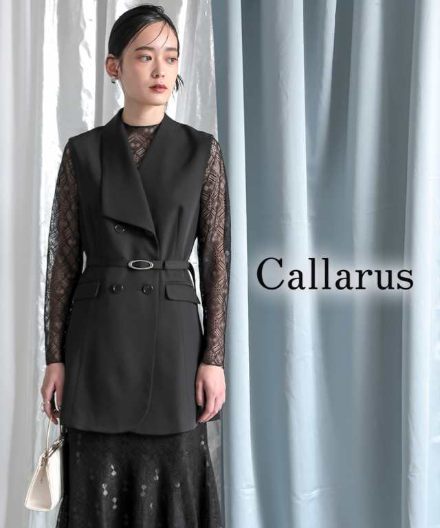 ドレス ワンピース レディース 結婚式 パーティー オケージョン デザイン ジレ＋総 レース スタンド カラー ｜ 有〔Callarus〕 ネイビー/