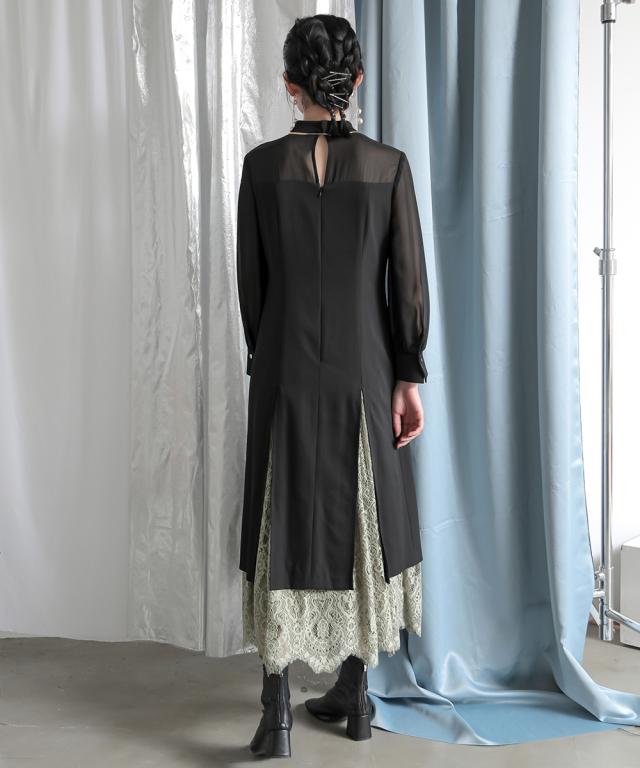 ドレス ワンピース レディース 結婚式 パーティー オケージョン 裾スリット レース デザイン ｜ 有〔Callarus〕 グリーン/黒 S/M/L ニッセン nissen_4