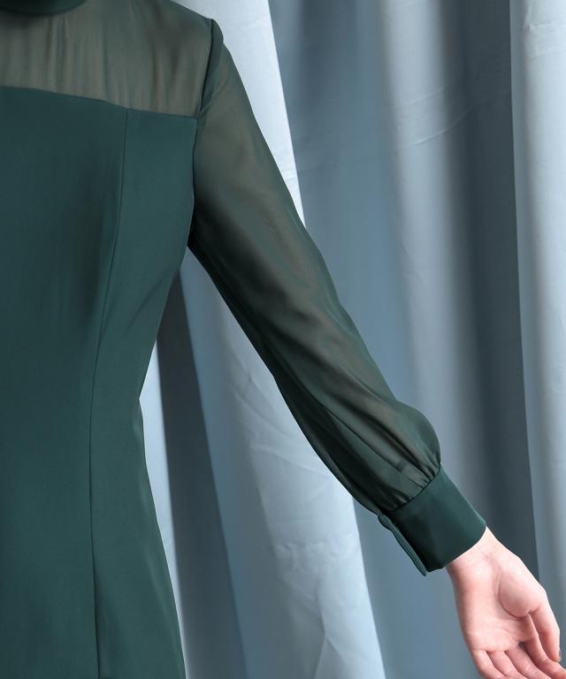 ドレス ワンピース レディース 結婚式 パーティー オケージョン 裾スリット レース デザイン ｜ 有〔Callarus〕 グリーン/黒 S/M/L ニッセン nissen_18