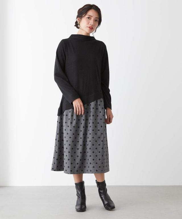 【シニアファッション】ドット柄ドッキングワンピース ニッセン nissen_5