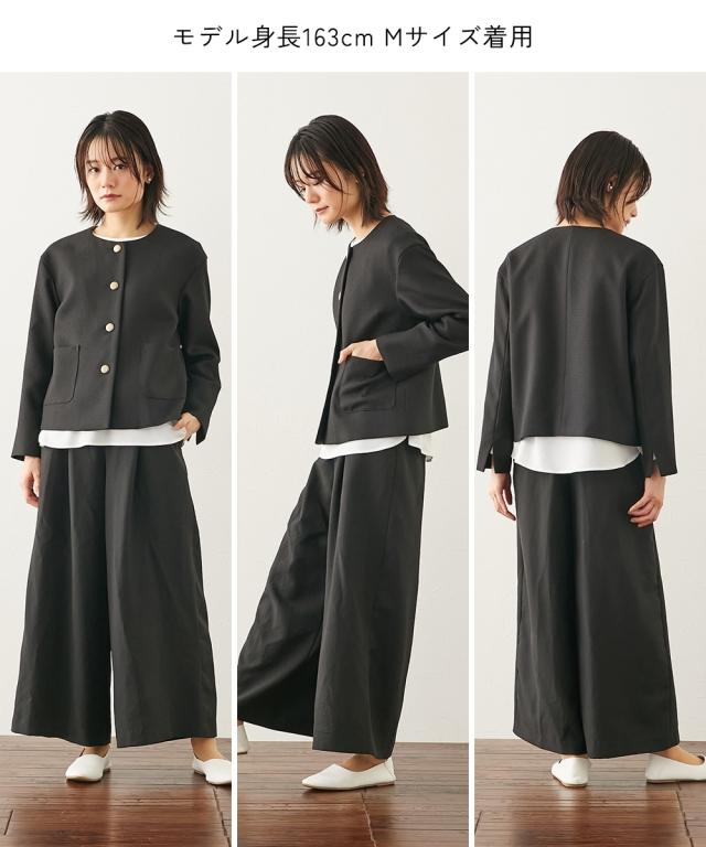 【入学式・卒業式・フォーマル】ノーカラーゴールドボタンジャケット3点セット（ジャケット＋ブラウス＋ワイドパンツ） 〔Neina〕 ニッセン nissen agesugi_sfaの通販は