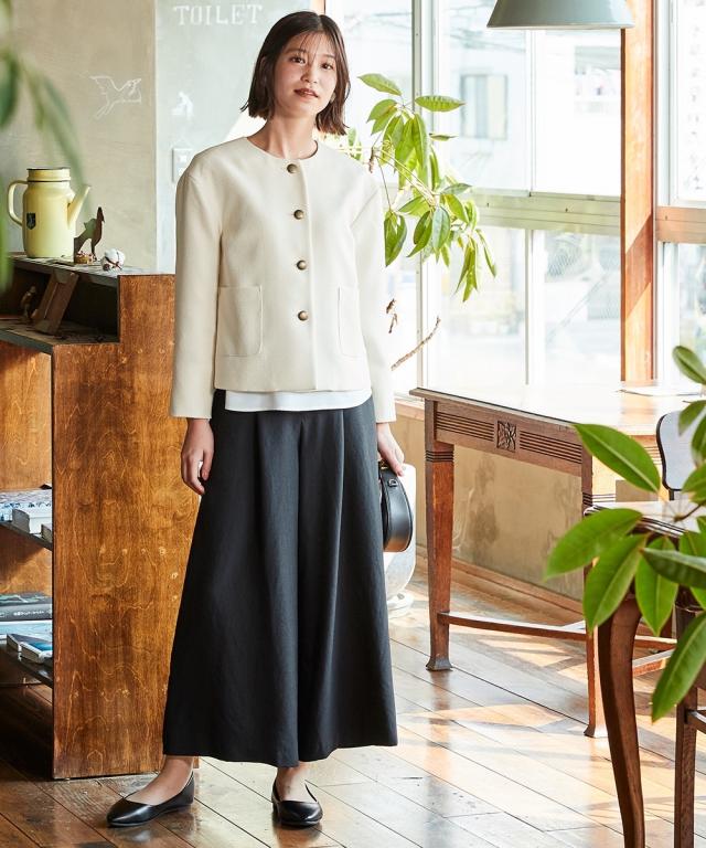 【入学式・卒業式・フォーマル】ノーカラーゴールドボタンジャケット3点セット（ジャケット＋ブラウス＋ワイドパンツ） 〔Neina〕 ニッセン nissen agesugi_sfaの通販は