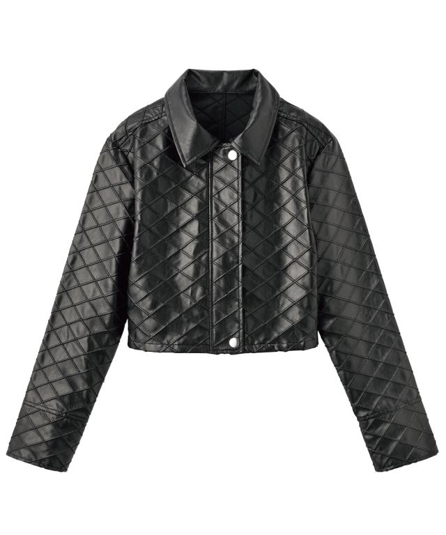 フェイクレザーキルティングショート丈ジャケット【ERES BELLA】 ニッセン nissen フェイクレザーキルティングショート丈ジャケット【ERES BELLA