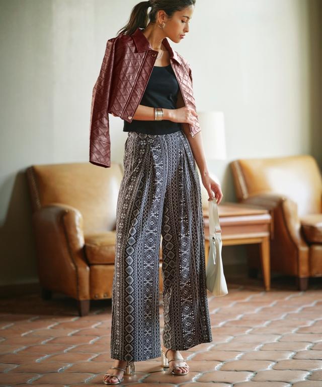 フェイクレザーキルティングショート丈ジャケット【ERES BELLA】 ニッセン nissen フェイクレザーキルティングショート丈ジャケット【ERES BELLA