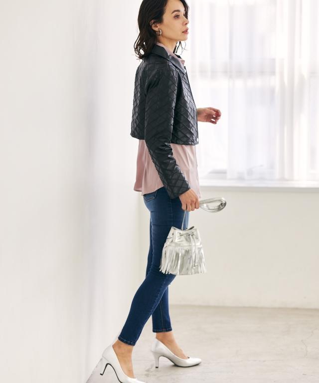 フェイクレザーキルティングショート丈ジャケット【ERES BELLA