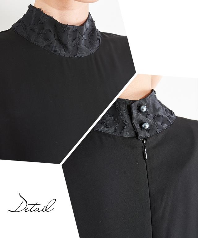 喪服 礼服 ブラックフォーマル ワンピース レディース 日本製生地使用 洗える防しわスタンド カラー カットジャガード使い デザイン 有 〔Callarus〕 冠婚葬祭 フォーマルワンピース 黒 S/M/L ニッセン nissen_14