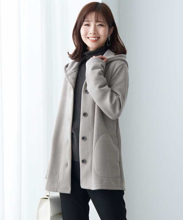 ジャケット アウター シニア ファッション フード付ジャガード カットソー グレー M/L/LL ニッセン nissen agesugi_sfaの通販は 5,405円