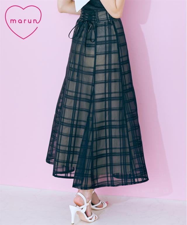 ロングスカート 大きいサイズ レディース シアーチェック スカート marun  マキシスカート 長め ロンスカ グリーン/黒 6L/8L/10L ニッセン nissen