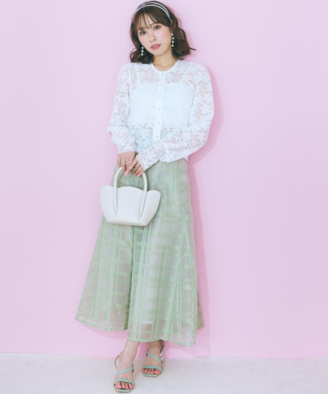 ロングスカート 大きいサイズ レディース シアーチェック スカート marun マキシスカート 長め ロンスカ グリーン/黒 6L/8L/10L ニッセン nissen_5