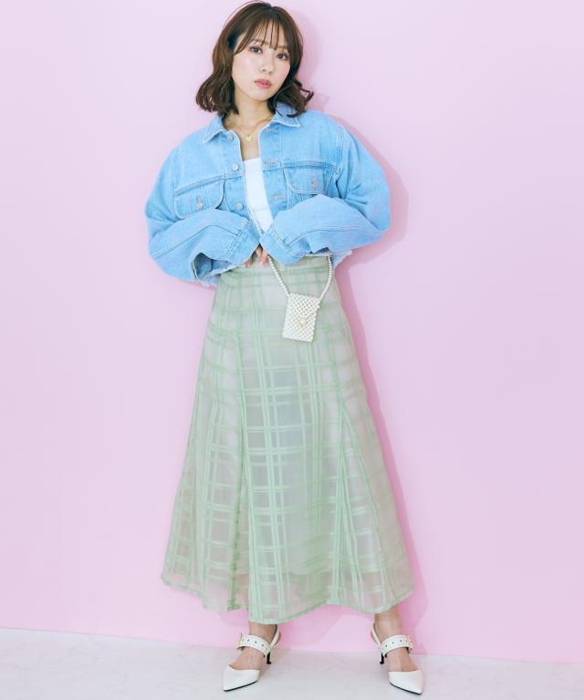 ロングスカート 大きいサイズ レディース シアーチェック スカート marun マキシスカート 長め ロンスカ グリーン/黒 6L/8L/10L ニッセン nissen_7