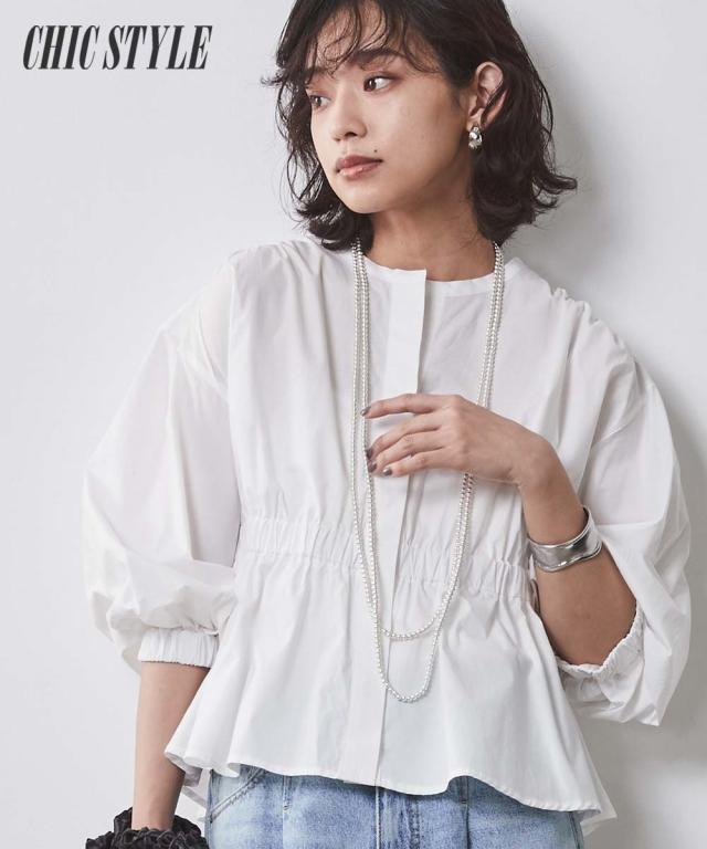 シャツ ブラウス 大きいサイズ レディース パフスリーブギャザー シックス タイル L/LL/3L/4L/5L ニッセン nissen agesugi_sfaの通販は