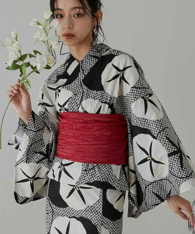 浴衣 レディース 綿100％ 3点セット ゆかた＋へこ帯＋下駄 〔Neina〕 夏 ゆかた 大人 花火大会 和装 ニッセン nissen_1