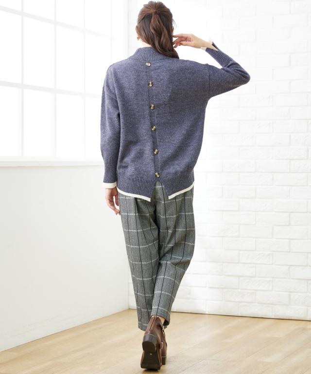 ニット セーター 大きいサイズ レディース バック ボタン ハイネック プルオーバー OtonaSMILE  制服 オフィス 産前 産後 M〜5L ニッセン nissen agesugi_sfaの通販は