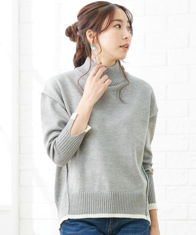 ニット セーター 大きいサイズ レディース バック ボタン ハイネック プルオーバー OtonaSMILE  制服 オフィス 産前 産後 M〜5L ニッセン nissen agesugi_sfaの通販は