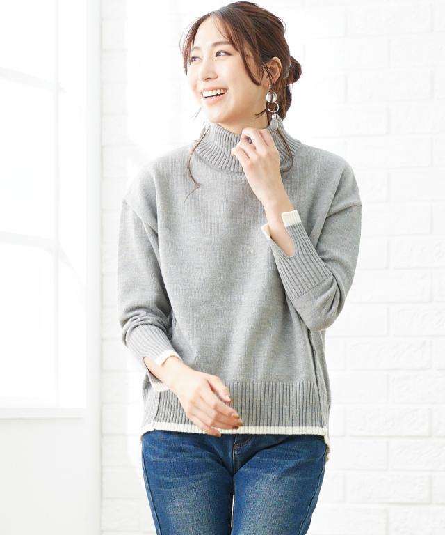 ニット セーター 大きいサイズ レディース バック ボタン ハイネック プルオーバー OtonaSMILE  制服 オフィス 産前 産後 M〜5L ニッセン nissen agesugi_sfaの通販は