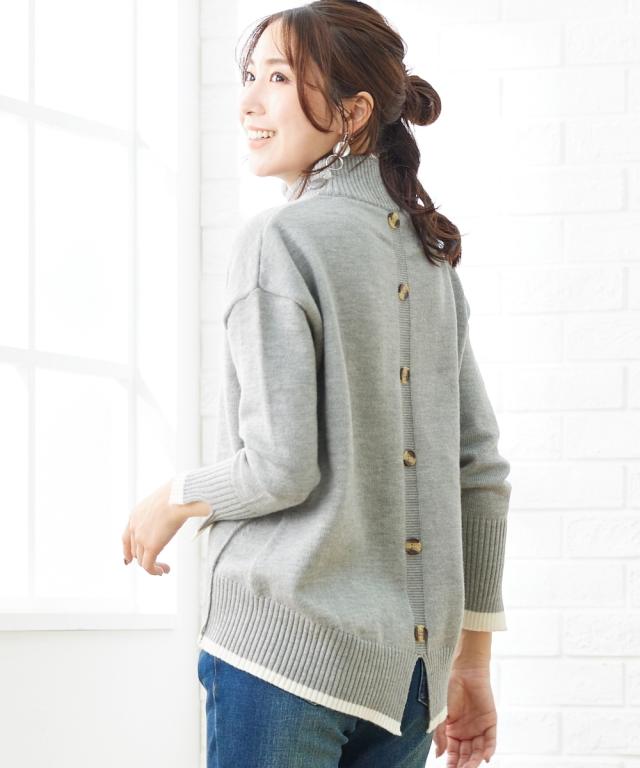 ニット セーター 大きいサイズ レディース バック ボタン ハイネック プルオーバー OtonaSMILE  制服 オフィス 産前 産後 M〜5L ニッセン nissen agesugi_sfaの通販は