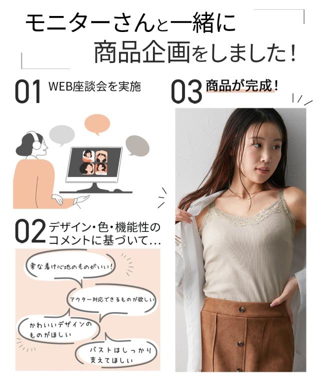 ブラトップ カップ付き 大きいサイズ レディース グラマーサイズ モニターさんと作った 綿混 ノンワイヤー内蔵 キャミソール リブタイプ ニッセン nissen agesugi_sfaの通販は